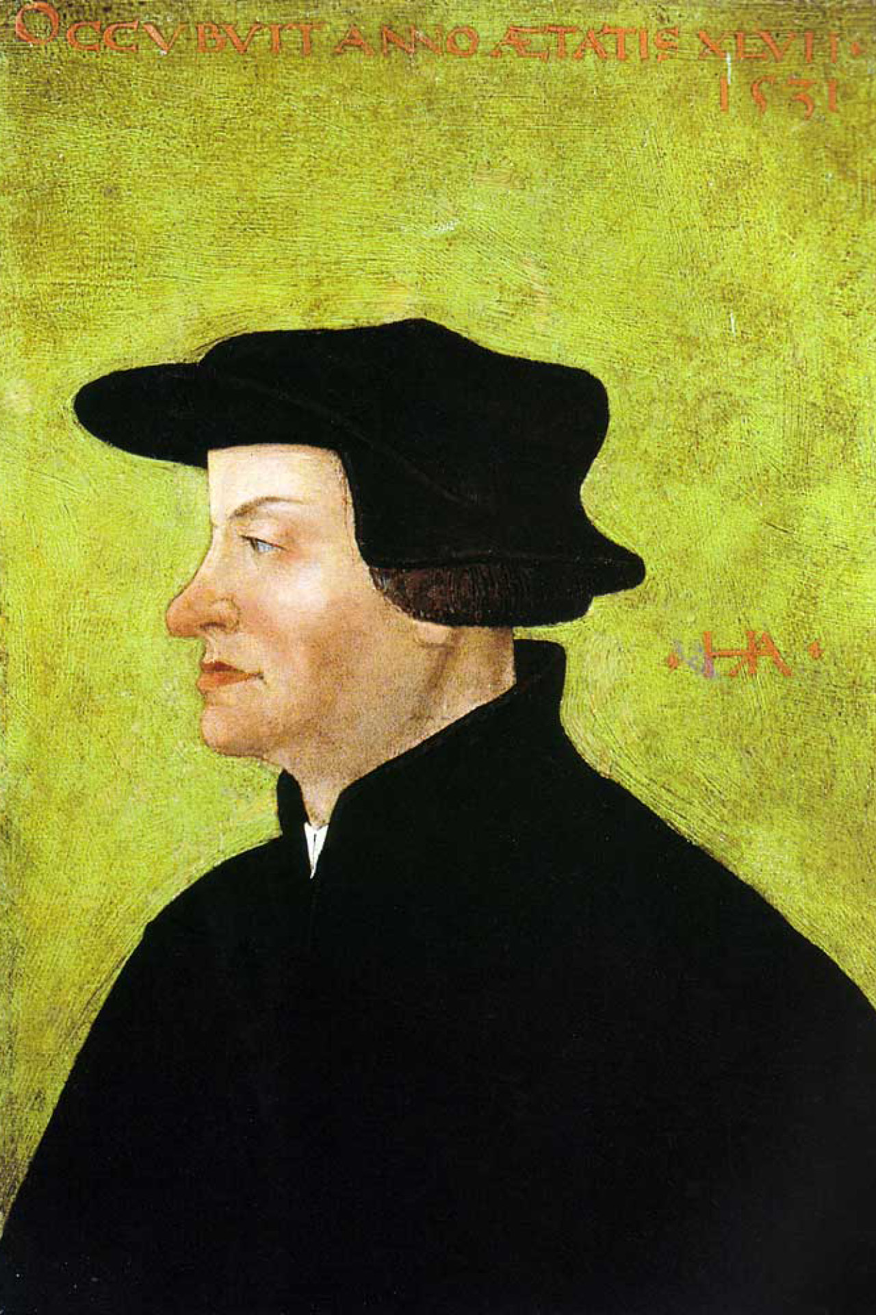Der Zürcher Reformator Ulrich Zwingli auf einem Porträt von Hans Asper, entstanden nach dem Tod Zwinglis. etwa 1531.